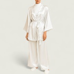 ست ربدوشامبر و شلوار ساتن کلاسیک سفید سایز 32 تا 62 (رنگبندی موجود) رویداسما roydasma سایز بزرگ موجود