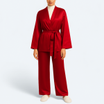 ست ربدوشامبر و شلوار ساتن کلاسیک قرمز سایز 32 تا 62 (رنگبندی موجود) رویداسما roydasma سایز بزرگ موجود