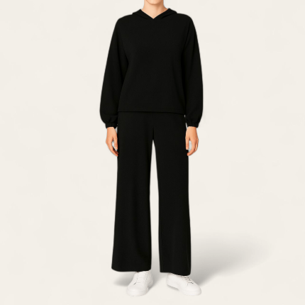 ست هودی کلاه دار و شلوار راسته دورس مشکی سایز 32 تا 62 (رنگبندی موجود) رویداسما roydasma سایز بزرگ موجود