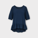 شومیز پشت بلند رافل دار آستین کوتاه نخی ابروبادی آبی نفتی سایز 32 تا 62 (رنگبندی موجود) رویداسما roydasma سایز بزرگ موجود