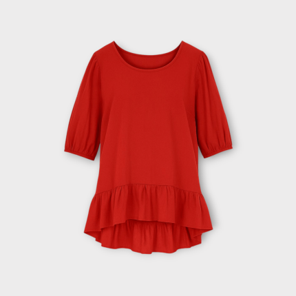 شومیز پشت بلند رافل دار آستین کوتاه نخی ابروبادی قرمز سایز 32 تا 62 (رنگبندی موجود) رویداسما roydasma سایز بزرگ موجود