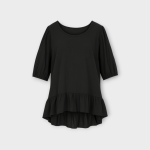 شومیز پشت بلند رافل دار آستین کوتاه نخی ابروبادی مشکی سایز 32 تا 62 (رنگبندی موجود) رویداسما roydasma سایز بزرگ موجود