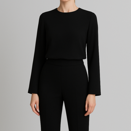 شومیز کرپ آستین بلند مشکی سایز 32 تا 62 (رنگبندی موجود) رویداسما roydasma سایز بزرگ موجود