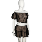 لباس خواب کراپ تاپ دکلته و دامن توری مشکی سایز 32 تا 62 (رنگبندی موجود) رویداسما roydasma سایز بزرگ موجود