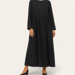 مانتو پیراهنی بلند مشکی نخی ابروبادی سایز 32 تا 62 قد 125cm (رنگبندی موجود) رویداسما roydasma سایز بزرگ موجود