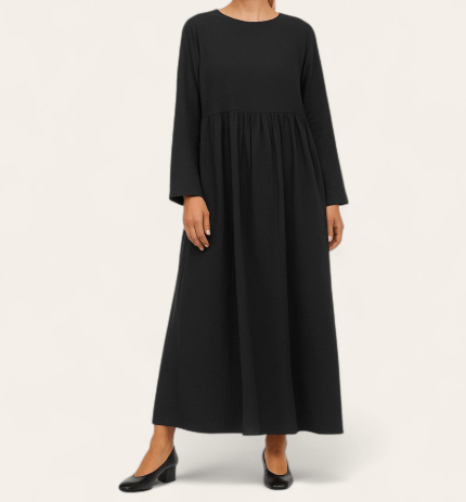 مانتو پیراهنی بلند مشکی نخی ابروبادی سایز 32 تا 62 قد 125cm (رنگبندی موجود) رویداسما roydasma سایز بزرگ موجود