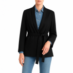 مانتو یقه آرشال کمربند دار مشکی سایز 32 تا 62 (رنگبندی موجود) رویداسما roydasma سایز بزرگ موجود