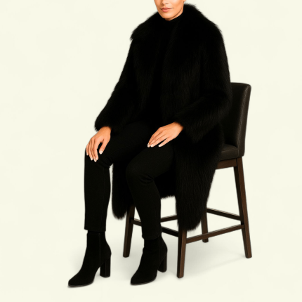 پالتو خز زنانه میدی مشکی سایز 32 تا 62 (رنگبندی موجود) رویداسما roydasma سایز بزرگ موجود