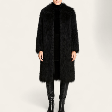 پالتو خز زنانه میدی مشکی سایز 32 تا 62 قد 90cm (رنگبندی موجود) رویداسما roydasma سایز بزرگ موجود