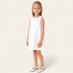 پیراهن کوتاه کودک کرپ یقه قایقی آستین حلقه ای سفید سایز 2 تا 11 سال (رنگبندی موجود) رویداسما roydasma