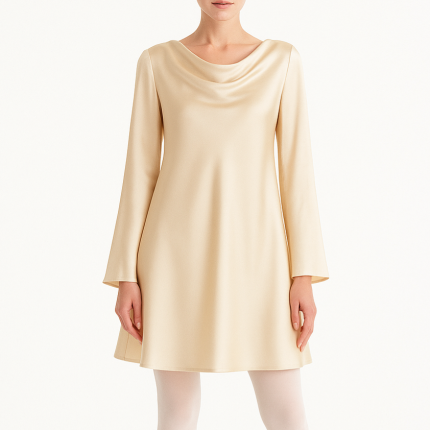 پیراهن یقه شل کوتاه آستین بلند ساتن زرد قد 80cm سایز 32 تا 62 (رنگبندی موجود) رویداسما roydasma سایز بزرگ موجود