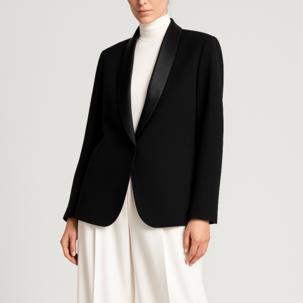 کت کرپ با یقه آرشال ساتن مشکی سایز 32 تا 62 (رنگبندی موجود) رویداسما roydasma