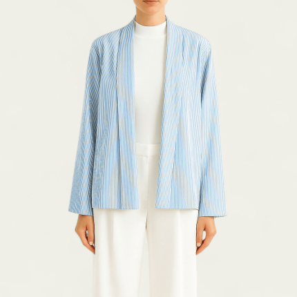 کت یقه برگردان نخی راه راه سفید آبی سایز 32 تا 62 رویداسما roydasma سایز بزرگ موجود