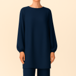 تونیک مانتویی آبی نفتی نخی ابر و بادی سایز 32 تا 62 (رنگبندی موجود) رویداسما roydasma سایز بزرگ موجود