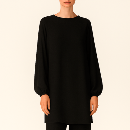 تونیک مانتویی مشکی زنانه نخی ابر و بادی سایز 32 تا 62 (رنگبندی موجود) رویداسما roydasma سایز بزرگ موجود