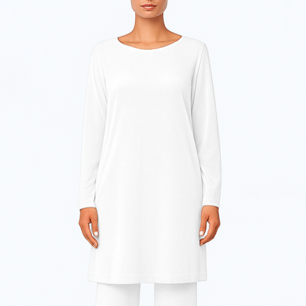 تونیک مخمل سفید آستین بلند قد 80cm سایز 32 تا 62 (رنگبندی موجود) رویداسما roydasma سایز بزرگ موجود