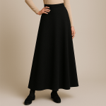 دامن بلند دورس نیم کلوش پشت کش مشکی سایز 32 تا 62 قد 100cm سایز بزرگ موجود رویداسما roydasma پاییز زمستان