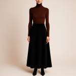 دامن مخمل کبریتی ریز ای لاین پشت کش مشکی قد 100cm سایز 32 تا 62 (رنگبندی موجود) سایز بزرگ موجود رویداسما roydama