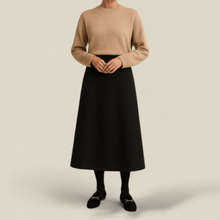 دامن میدی ای لاین پشت کش دورس مشکی پاییزه زمستانه سایز 32 تا 62 قد 80cm (رنگبندی موجود) رویداسما roydasma سایز بزرگ موجود