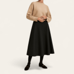 دامن میدی نیم کلوش پشت کش دورس مشکی پاییزه زمستانه سایز 32 تا 62 قد 80cm سایز بزرگ موجود رویداسما roydasma