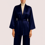 ربدوشامبر کوتاه کیمونو ساتن آبی نفتی سایز 32 تا 62 (رنگبندی موجود) رویداسما roydasma سایز بزرگ موجود