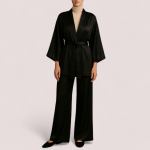 ست ربدوشامبر و شلوار راحتی ساتن مشکی سایز 32 تا 62 (رنگبندی موجود) رویداسما roydasma سایز بزرگ موجود