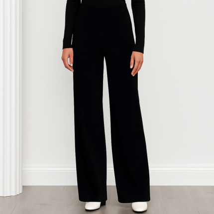 شلوار بگ مخمل کبریتی ریز کمرکش مشکی قد 100cm سایز 32 تا 62 (رنگبندی موجود) رویداسما roydasma سایز بزرگ موجود