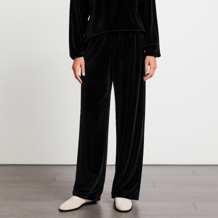 شلوار راسته مخمل کمرکش مشکی سایز 32 تا 62 قد 100cm (رنگبندی موجود) رویداسما roydasma سایز بزرگ موجود