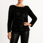 شومیز مخمل پولکی مشکی آستین بلند سایز 32 تا 62 (رنگبندی موجود) رویداسما roydasma سایز بزرگ موجود