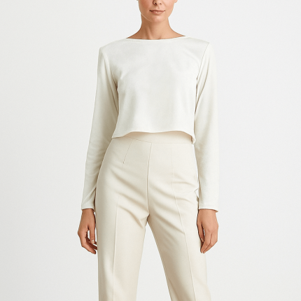 شومیز کراپ مخمل سفید آستین بلند سایز 32 تا 62 (رنگبندی موجود) رویداسما roydasma سایز بزرگ موجود