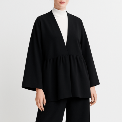 مانتو کیمونو چیندار مشکی سایز 32 تا 62 (رنگبندی موجود) رویداسما roydasma سایز بزرگ موجود