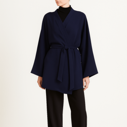 مانتو کیمونو کرپ آبی نفتی سایز 32 تا 62 (رنگبندی موجود) رویداسما roydasma سایز بزرگ موجود