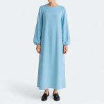 پیراهن پوشیده آزاد بلند آستین پفی کرپ آبی روشن سایز 32 تا 62 (رنگبندی موجود) رویداسما roydasma سایز بزرگ موجود