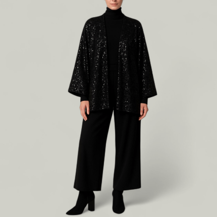 کت کیمونو جلوباز مخمل پولکی مشکی سایز 32 تا 62 (رنگبندی موجود) رویداسما roydasma سایز بزرگ موجود