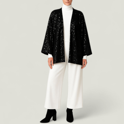 کت کیمونو جلوباز مخمل پولکی مشکی سایز 32 تا 62 (رنگبندی موجود) رویداسما roydasma سایز بزرگ موجود