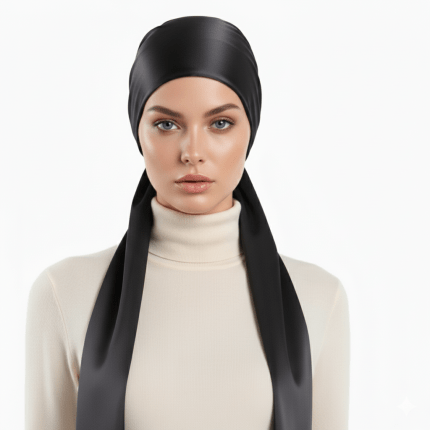 هدبند گره ای ساتن پهن مشکی (مینی اسکارف) سایز2 پهنا 12cm