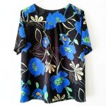 بلوز آستین کوتاه گل شقایق بنفش ساتن سایز 32 تا 62