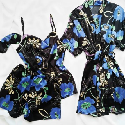 لباس خواب ساتن سه تکه زنانه سایز 32 تا 62