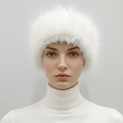 هدبند روسی خز پرزبلند پشت کش سفید