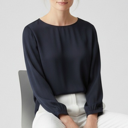 شومیز کرپ آبی نفتی آستین بلند سایز 32 تا 62