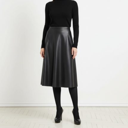 دامن چرم پشت کش مشکی سایز 32 تا 62