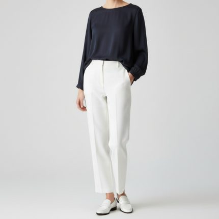 شومیز کرپ آبی نفتی آستین بلند سایز 32 تا 62