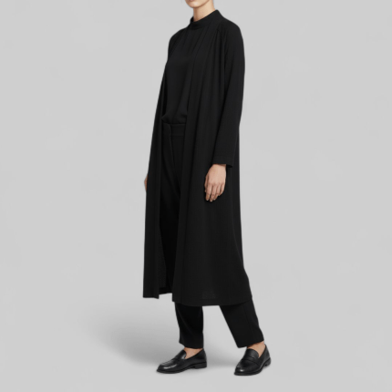 مانتو آستین رگلان مشکی جلوباز سایز 32 تا 62 رویداسما roydasma سایز بزرگ موجود