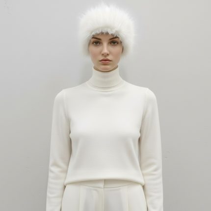 هدبند روسی خز پرزبلند پشت کش سفید