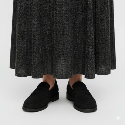 دامن بافت طوسی نیم کلوش بلند پشت کش قد 90cm سایز 32 تا 62 رویداسما roydasma سایز بزرگ موجود