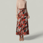 دامن بلند طرح زنجیر با زمینه قرمز ای لاین پشت کش کرپ نخ قد 90cm سایز 32 تا 62 رویداسما roydasma سایز بزرگ موجود