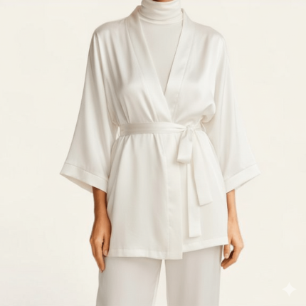 ربدوشامبر آستین کیمونو سفید ساتن سایز 32 تا 62 (رنگبندی موجود) رویداسما roydasm سایز بزرگ موجود