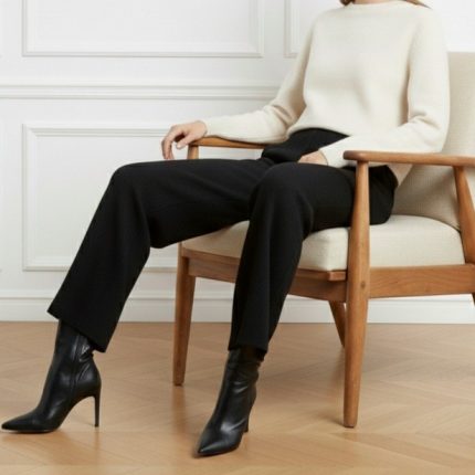 شلوار راسته فوتر پشت کش مشکی قد 100cm سایز 32 تا 62 رویداسما roydasma سایز بزرگ موجود