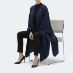 مانتو پانچو جلوباز کرپ آبی نفتی سایز 32 تا 62 (رنگبندی موجود) رویداسما roydasma