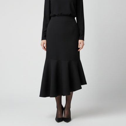 دامن فلوئنس نامتقارن مجلسی مشکی سایز 32 تا 62 (رنگبندی موجود) رویداسما roydasma سایز بزرگ موجود